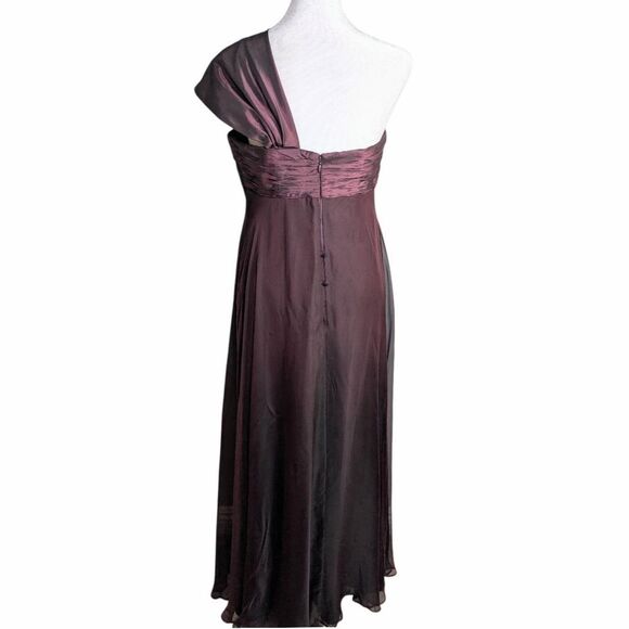Rickie Freeman Teri Jon Plum Aubergine Silk Pleated One Shoulder Gown Dress 6 - Picture 3 of 13